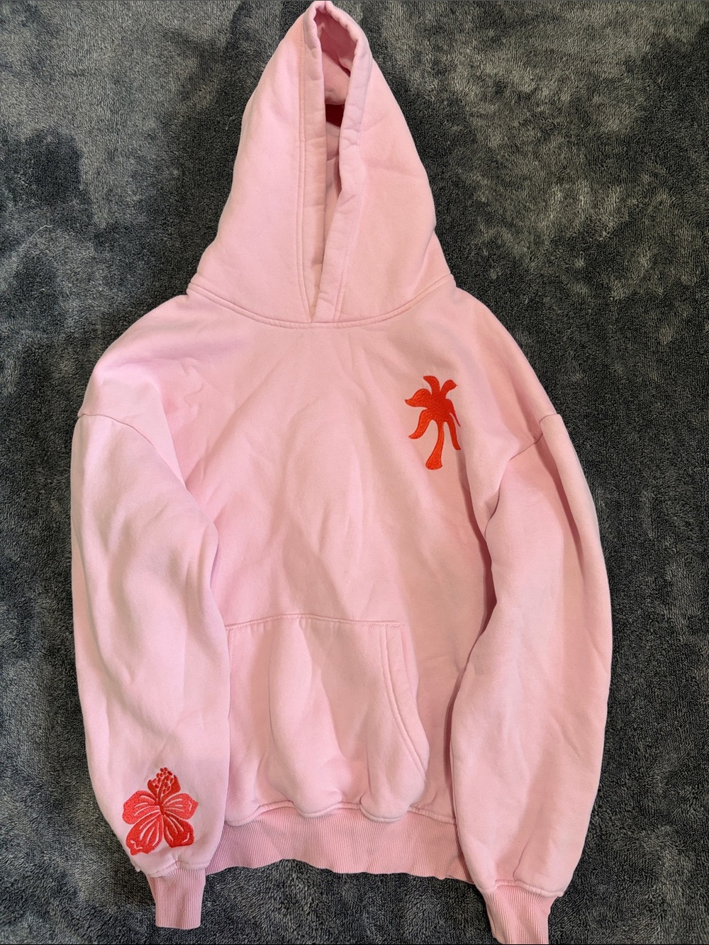 Pink Palm Puff Kids Pink Hooded Sweatshirt with Red Palm Detail